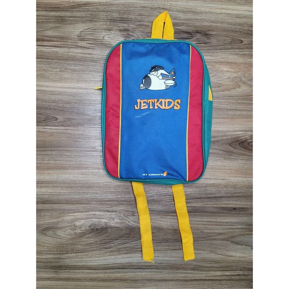 Vtg Jet Airways Jet Kids Backpack Color Block